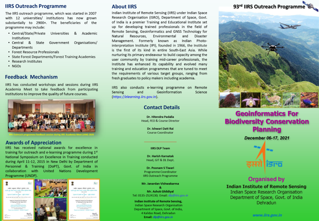 Geo-informatics for Biodiversity Conservation Planning during 06-12-2021 to 17-12-2021